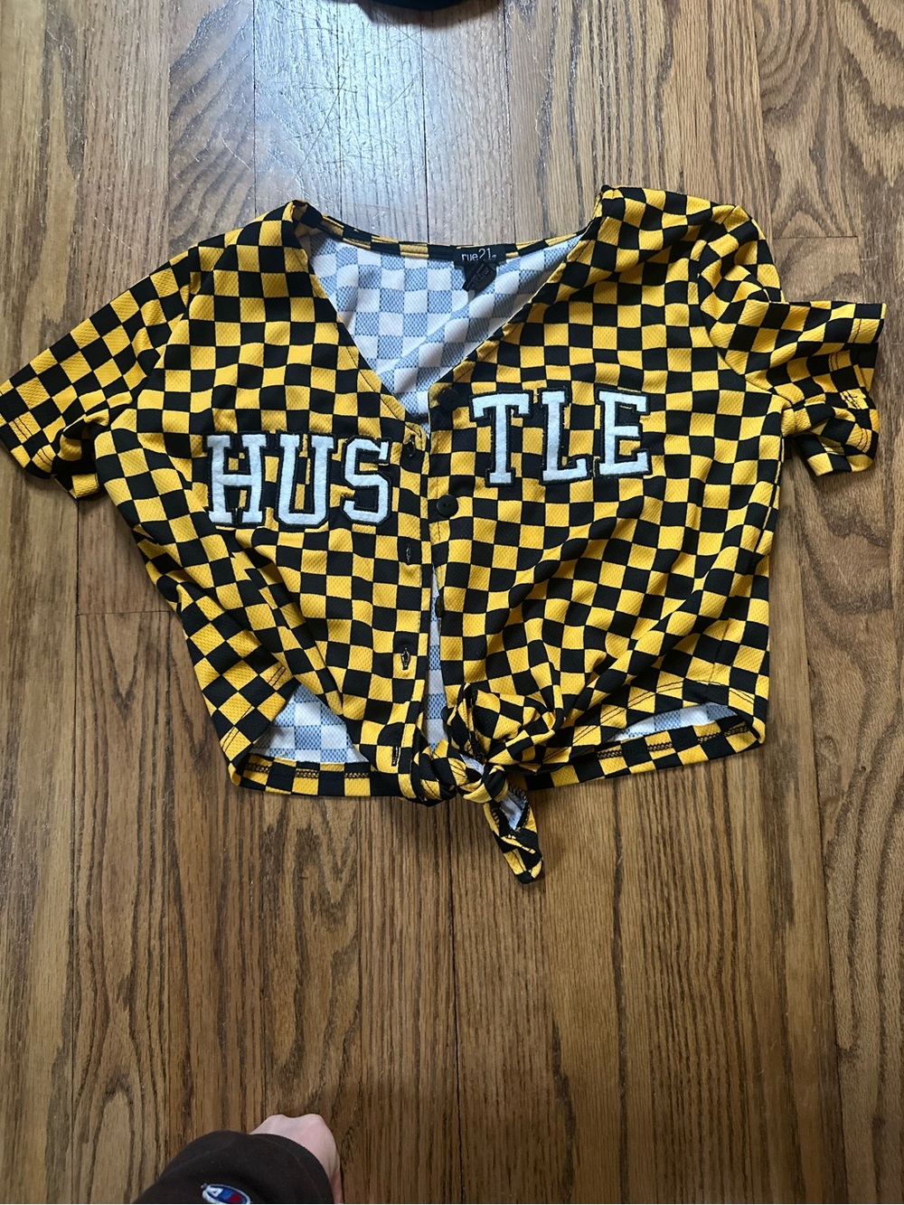 Yellow and Black Checkered Button Up Crop Top Hustle Pittsburgh Sports Size M